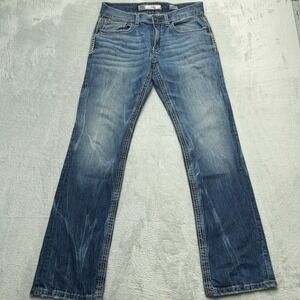BKE Denim Jake Jeans Men's 32R Blue Wash Cotton Bootcut Leg Stretch Distressed